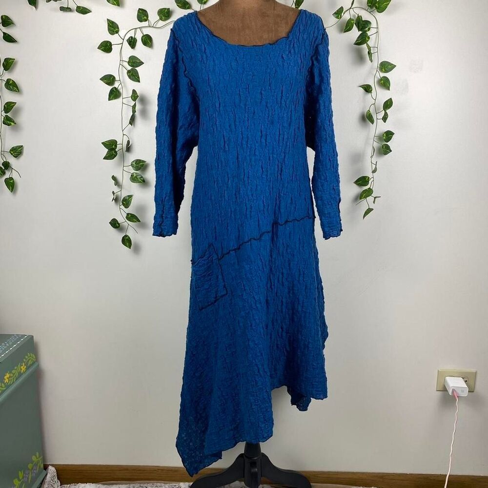 Deep Blue asymmetrical hem fairy scoop neck crinkled dress ruffle black witchy